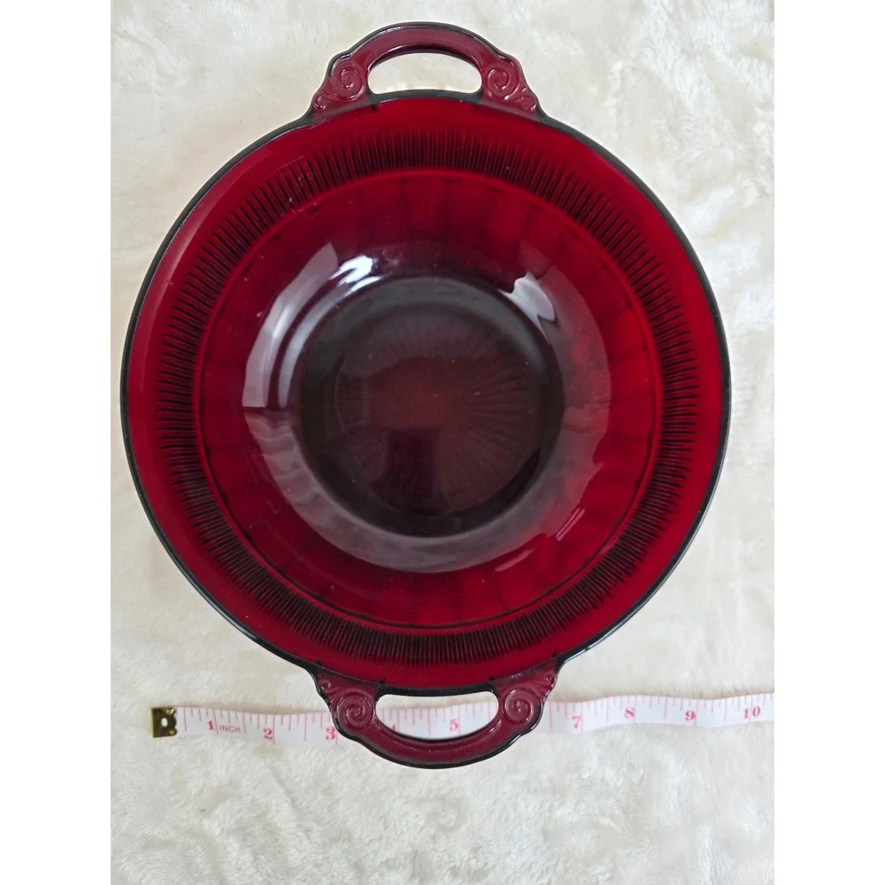 Rare Vintage Anchor Hocking Coronation Royal Ruby Large Handled Fruit‎ Bowl